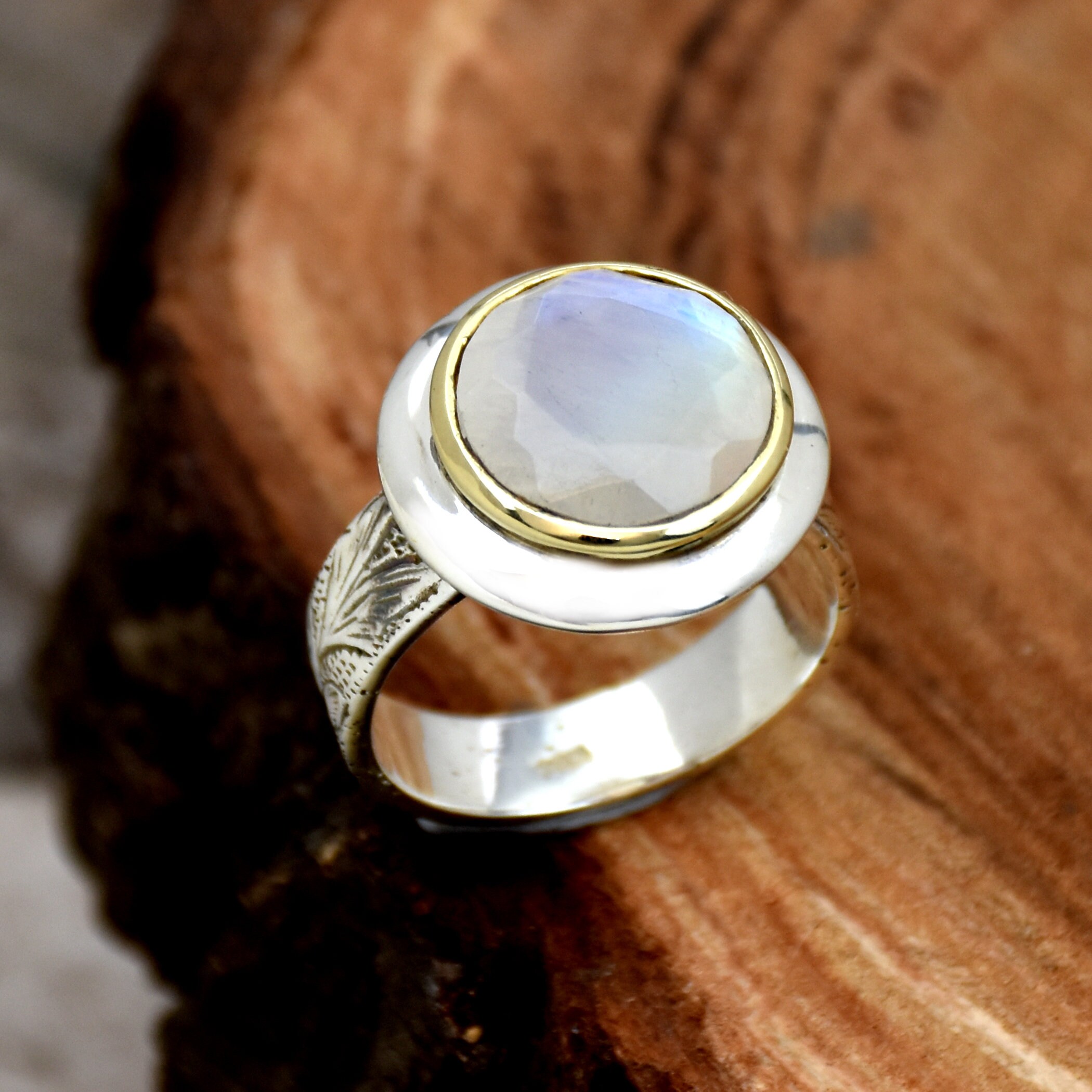 Anello Argento 925 Con Pietra Di Luna Arcobaleno, Fatto A Mano, MO336, Tutte Le Misure
