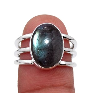 Oval Labradorite Ring: 925 Sterling Silver Triple Band, Gemstone Jewelry