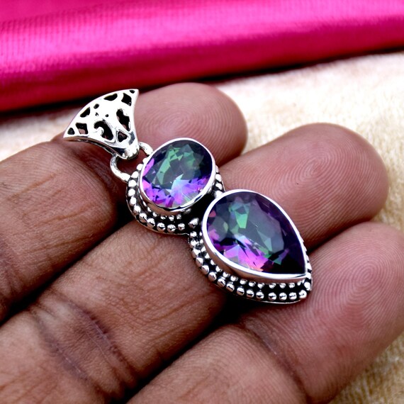 Mystic Topaz Jewelry Set: Sterling Silver Ring, Pendant