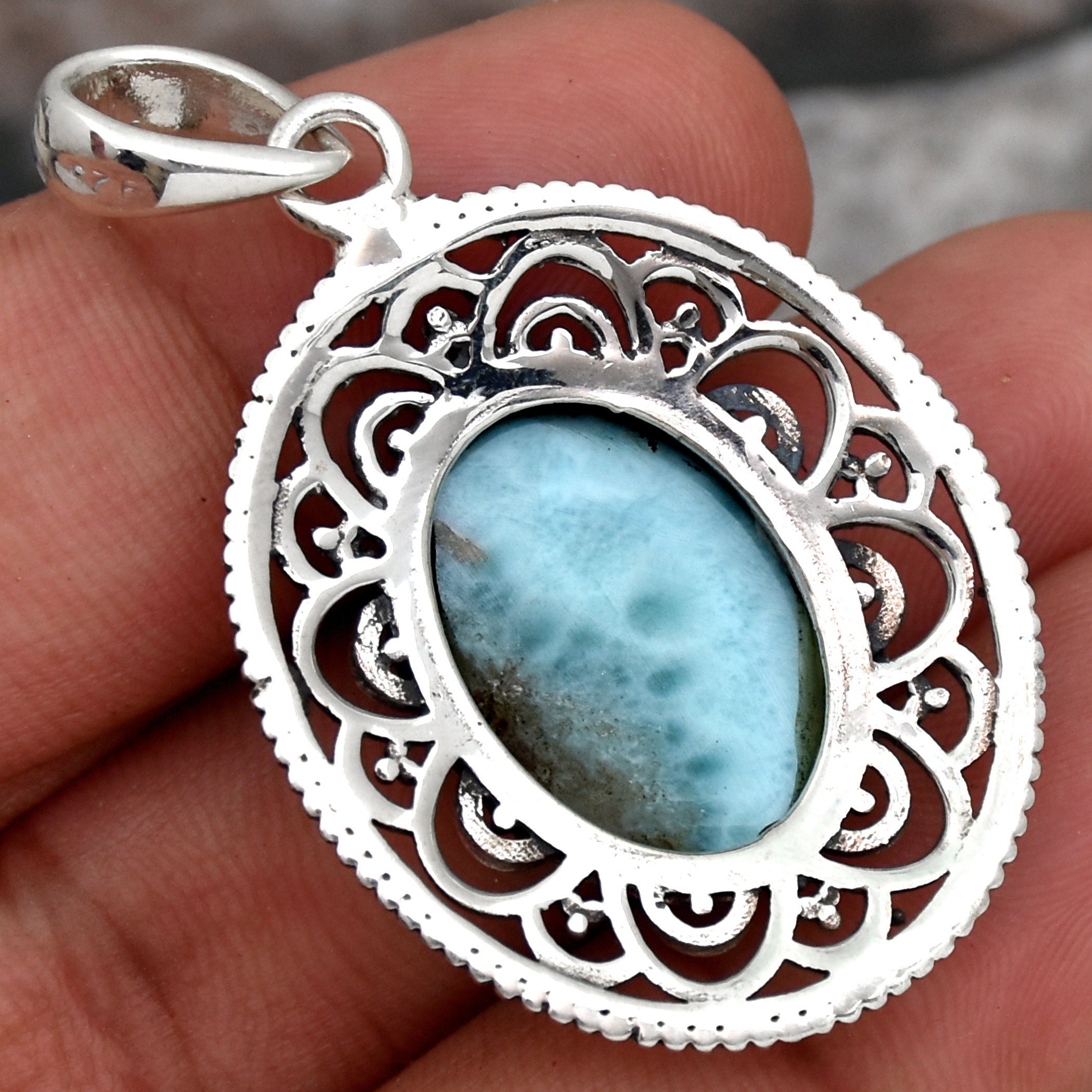 Natural Larimar Pendant Dominican Republic 925 Sterling Silver | Etsy