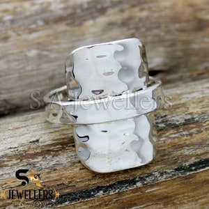 Hammered Sterling Silver Statement Ring: Artisan Silverwork Jewelry