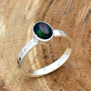 Ethiopian Opal Ring, 925 Sterling Silver Ring, Fire Opal Oval Ring October Birthstone Ring, Hammered Ring, Handmade Silver Ring Gift For Her