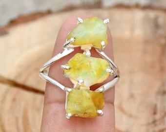 Raw Ethiopian Opal Ring, Uncut Gemstone Ring, 925 Sterling Silver Ring, Handmade Ring, Opal Rough Ring, Statement Ring, Anniversary Ring.