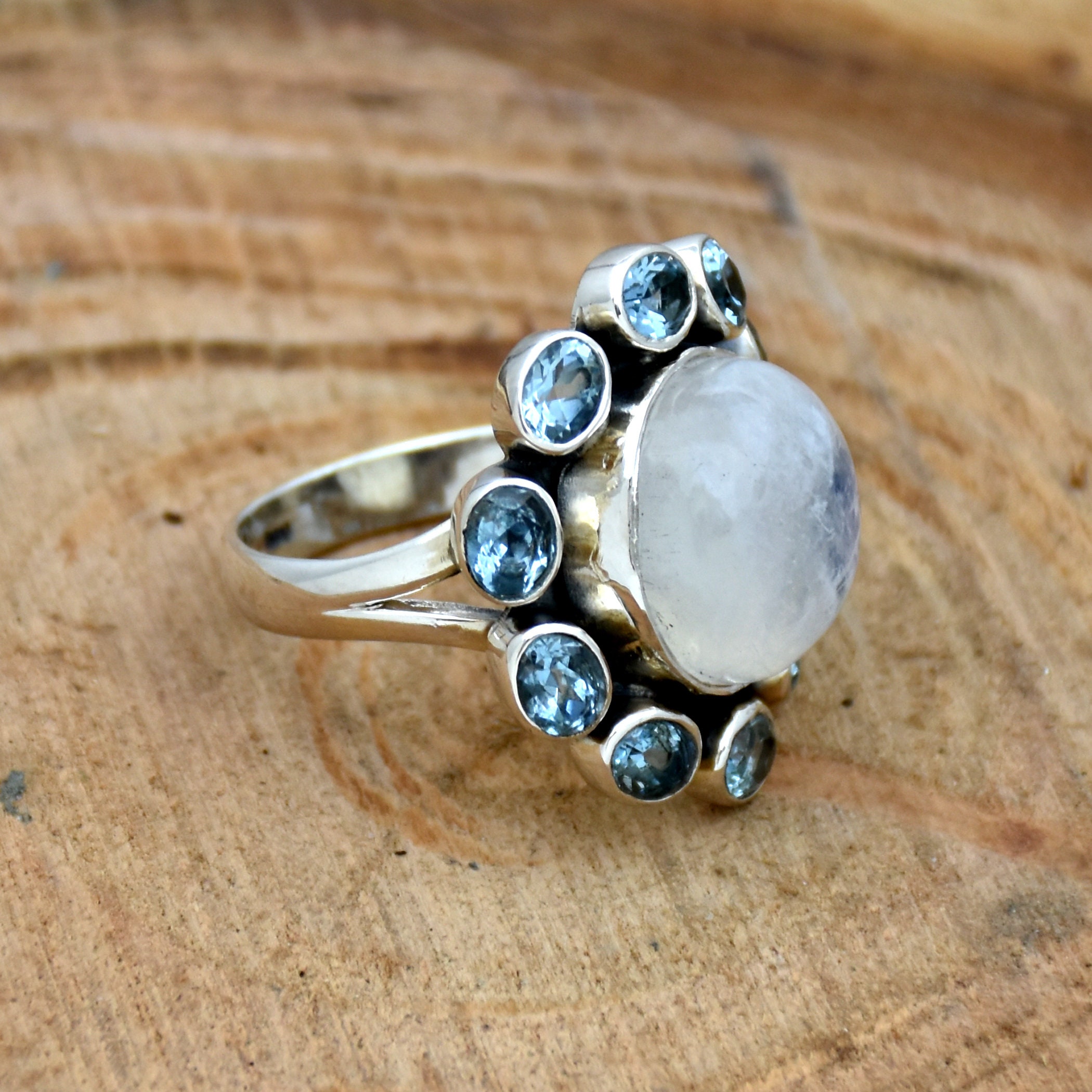 Moonstone and Blue Topaz Ring 925 Sterling Silver Ring - Etsy