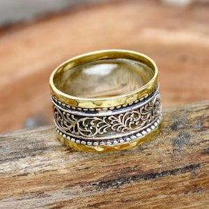 Sterling Silver Flower Band Ring: Two Tone Designer Jewelry