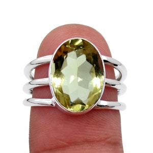 Natural Lemon quartz ring, 925 Sterling Silver Ring, Triple Band Ring, Boho Rings, 10x14 mm Oval Ring, Yellow quartz ring, Statement Ring