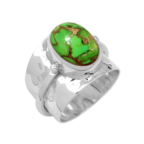 Green Copper Turquoise Ring Sterling Silver Ring Oval Etsy