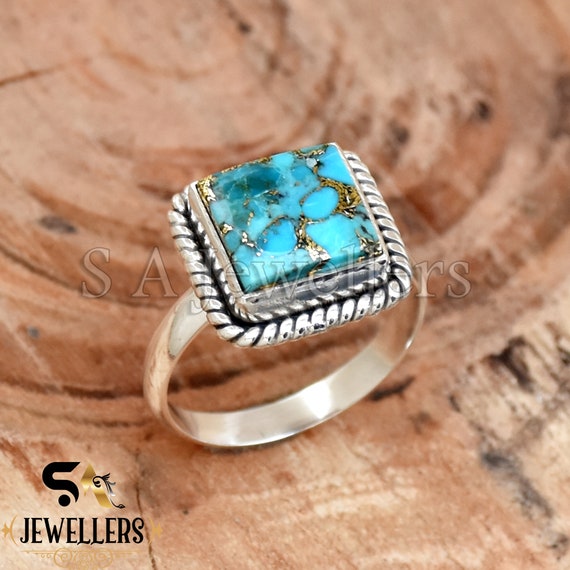 Sterling Silver Natural Raw Turquoise Ring – Boho Magic Jewelry
