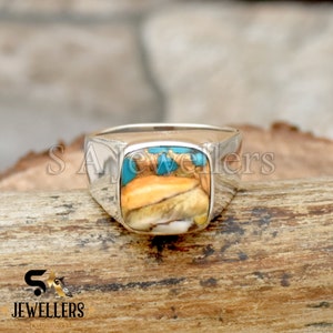 Oyster Copper Turquoise Ring, Men&#39;s Ring, 925 Sterling Silver Ring, Handmade Men&#39;s Ring, Anniversary Ring, Gift For Him, Bohemian Ring,
