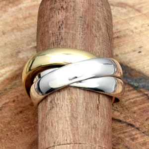 925 Sterling Silver Triple interlocked Ring, Rolling Ring Multi Band Rings Two Tone Ring Silver Brass Ring, Handmade Ring Ready To Ship