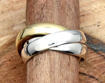 925 Sterling Silver Triple interlocked Ring, Rolling Ring Multi Band Rings Two Tone Ring Silver Brass Ring, Handmade Ring Ready To Ship