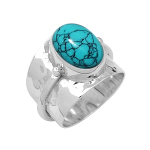 Handmade Ring, Turquoise Ring, Silver Turquoise Ring, 925 Sterling Silver Ring, Bohemian Jewelry. Vintage Designer Ring, Wide Band Ring