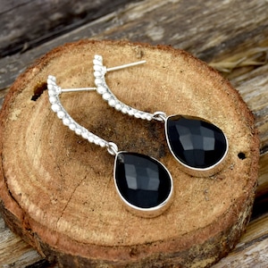 Natural Black Onyx Stud Earrings Faceted Onyx Earrings Dangle Teardrop Earring 925 Sterling Silver Handmade Designer Earrings Ready To Ship