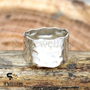 Bague en argent sterling 925, bague faite main, anneau large, anneau de pouce, anneau martelé, bague de méditation, bague tendance, alliance