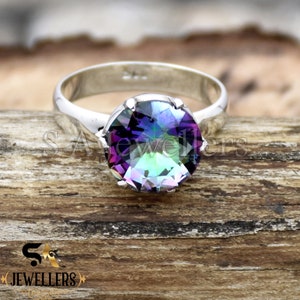 Bague en argent sterling avec topaze mystique faite main : serti griffes