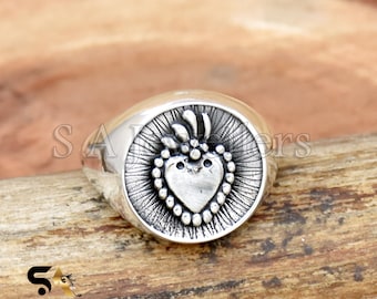 Oxidized Sterling Silver Sacred Heart Ring: Catholic Signet