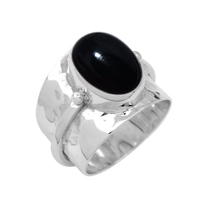 Onyx ring, 925 Sterling silver Black Onyx ring, Natural Black Onyx Ring, Handmade Silver Ring, Wide Band Hammered Ring, December Birthstone