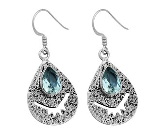 Blue Topaz Earrings, 925 Sterling Silver Earrings, November Birthstone Jewelry, Blue Topaz Earrings, Drop Earrings, Hook Earrings, Gift Her