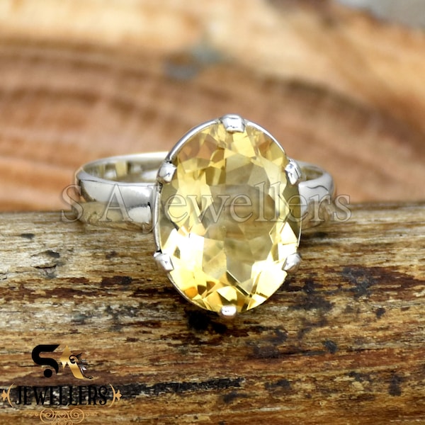 Natural Citrine Ring, 925 sterling Silver Ring, Yellow Citrine Ring, Prong Ring, handmade Ring, Anniversary Gift For Her