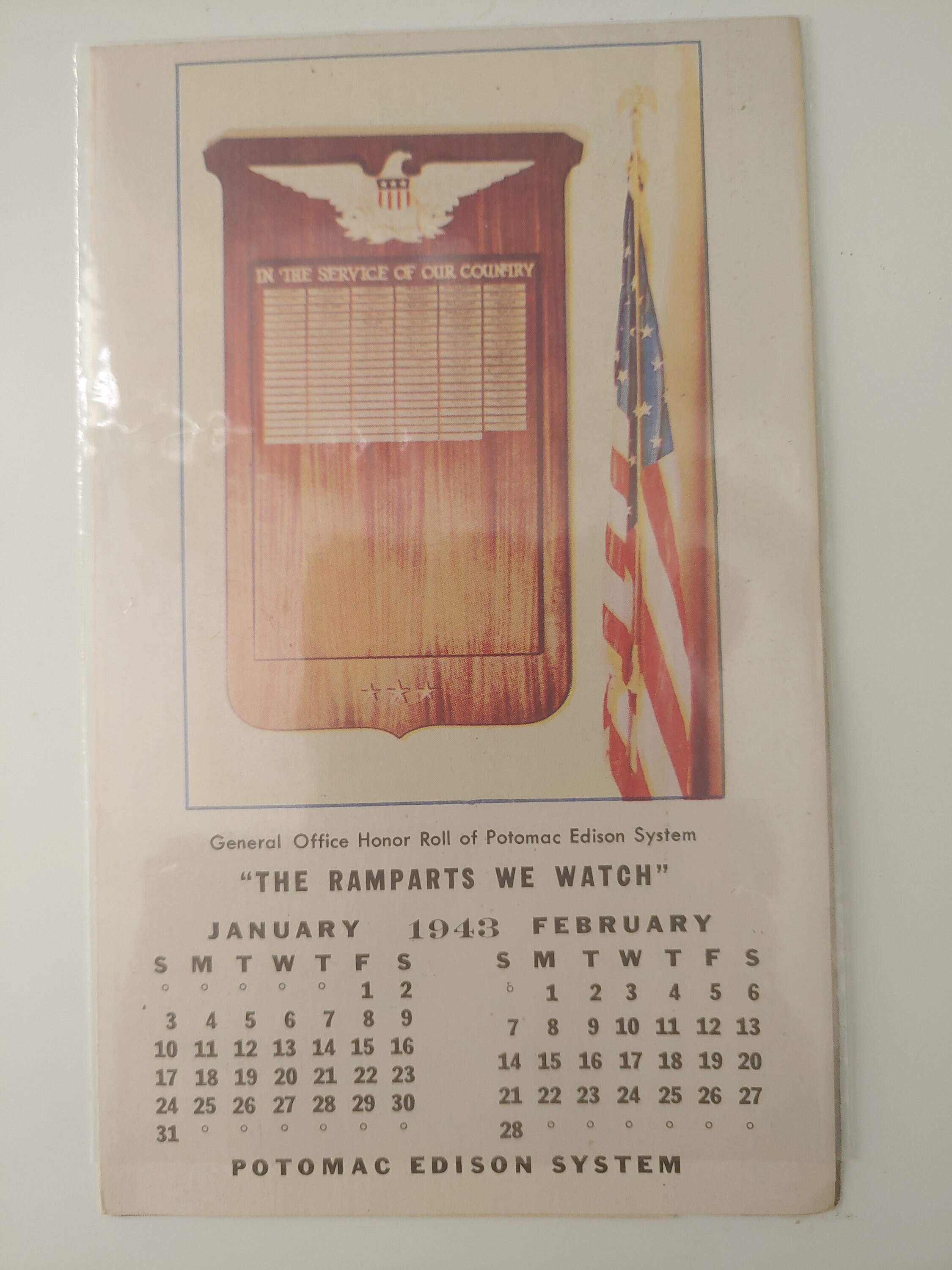 Vintage Potomac Edison Calendar 1943 The Ramparts We Watch Etsy