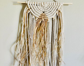 Handmade Macrame Tapestry with Raffia & Wooden Beads // Boho Decor // Coastal Decor // Wall Decor // Wall Hanging