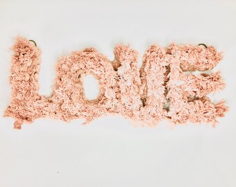 Fuzzy Macrame Love Sign // Boho Decor // Nursery Decor // Girls Room Decor // Teen Girl Gift
