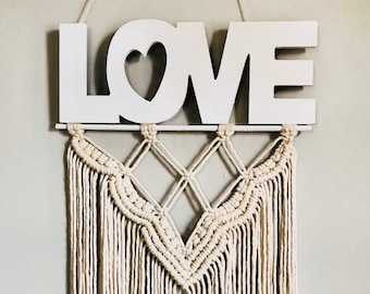 Natural White Macrame “Love” Wall Hanging // Boho Decor // Coastal Decor // Teen Girl Room // Nursery Decor // Gender Neutral Nursery