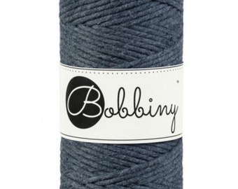 Hello Bobbiny 3mm Charcoal Recycled Cotton Single Strand Macrame Rope 100m (109yards) // Macrame // Crochet // Rope // Cord // String