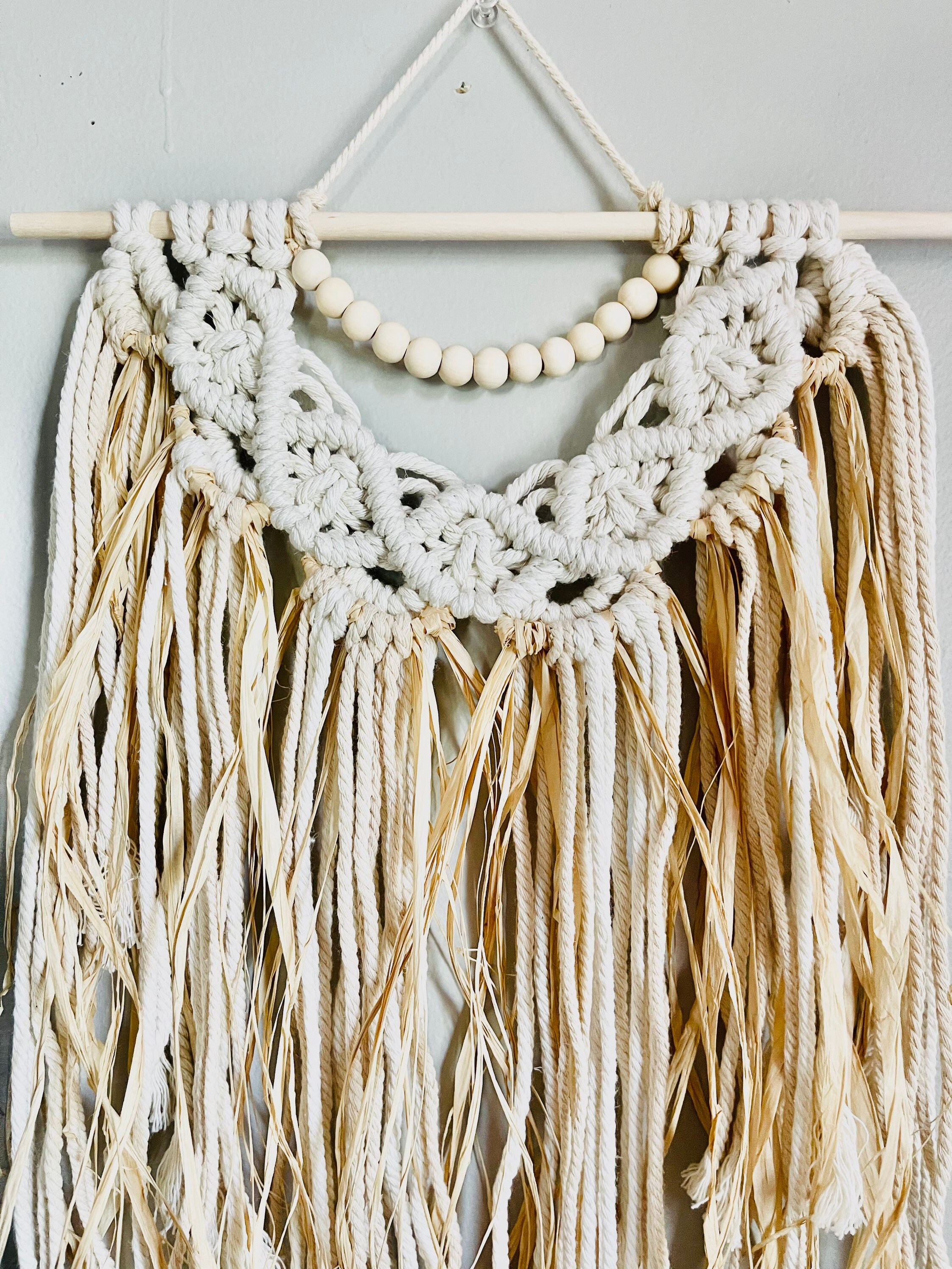 Handmade Macrame Tapestry With Raffia & Wooden Beads // Boho Decor ...