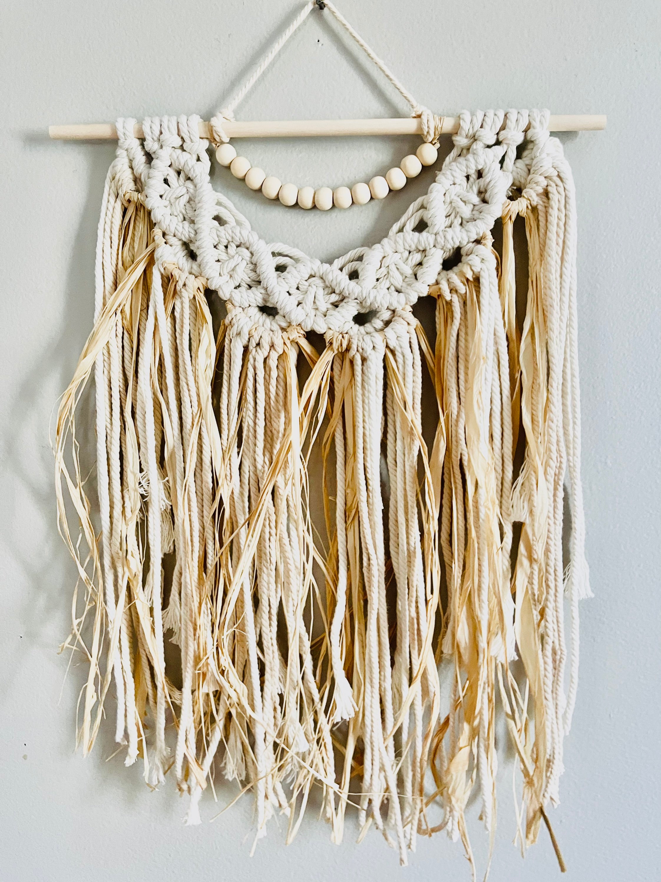 Handmade Macrame Tapestry With Raffia & Wooden Beads // Boho Decor ...