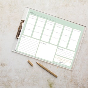 Blank Meal Planner Notepad with Tear off pages Light Green