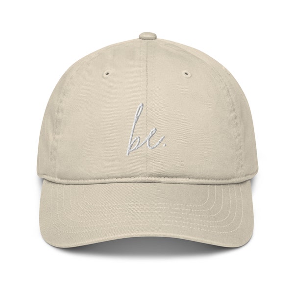 Organic Cotton Women's Baseball Cap (Tan) - "be" - adjustable with buckle attachment