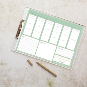 Blank Meal Planner Notepad with Tear off pages Dark Green (Sage)