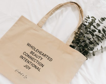 Canvas reusable 100% cotton tote bag / Kindred & Co. value words tote