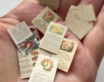 Miniature 1:12 Recipe Cards - Baking Vintage Cake Cookie Tiny Gifts Holiday Dollhouse Scale Antique Dolls Kitchen Valentines Kids Card Candy