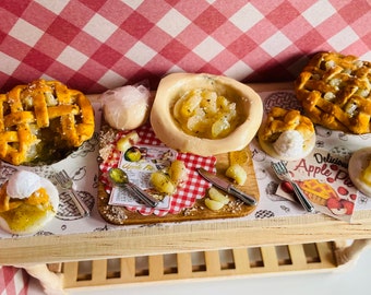1:12 schaal Dollhouse miniatuur taart poppenhuis keuken voedsel accessoire bakken herfst Thanksgiving herfst appeltaart bakken deeg ijs