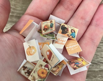 Miniatuur 1:12 kaarten - Thanksgiving Vintage oranje groen paars klein poppenhuis schaal antieke poppen keuken Kids kaart religieus Turkije