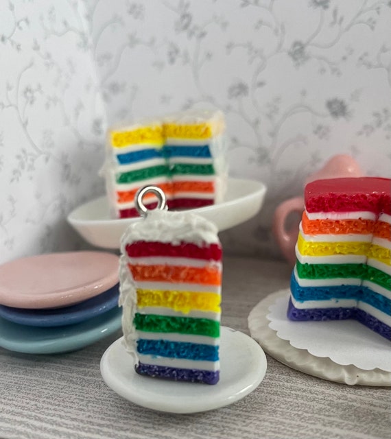 Miniature Keychain Charm Cake Food Accessory Kitchen Food Accessory Rainbow Colours Earring Bracelet Pride Dollhouse Barbie Jewelry Mini