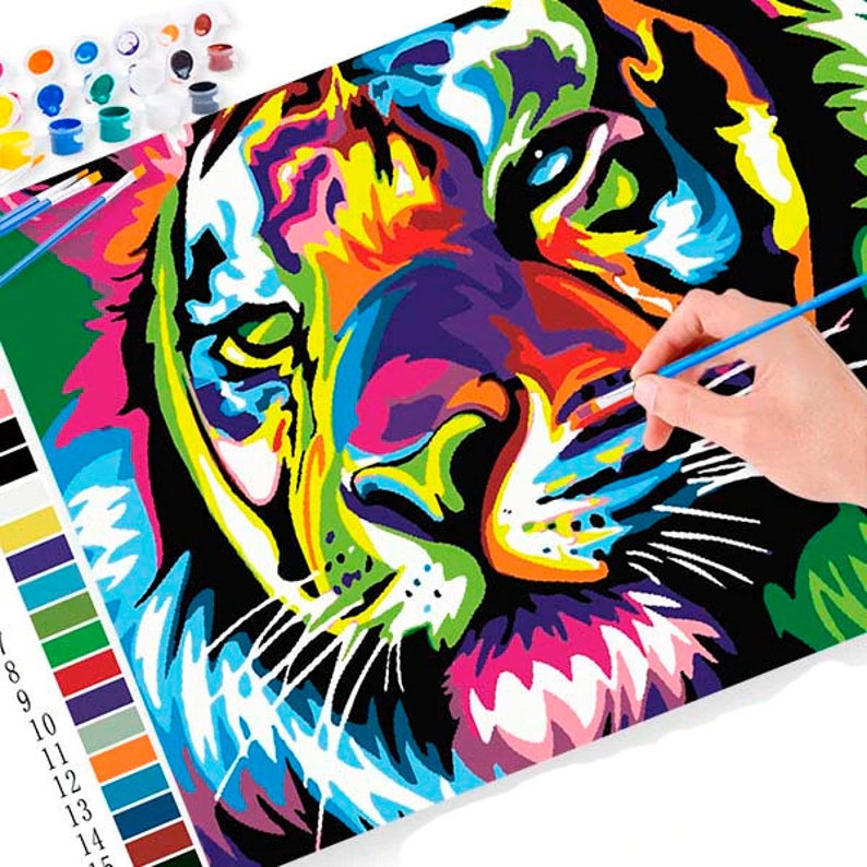 Colorful Tiger DIY Easy Paint By Number Kits Kids Adults Big Etsy