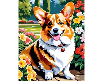 Paint by Numbers for Adults - Corgi Dog, DIY Acrylic Painting Kit, Pet Portrait Painting, Animals Paintings, Dog Paint by Number Kit