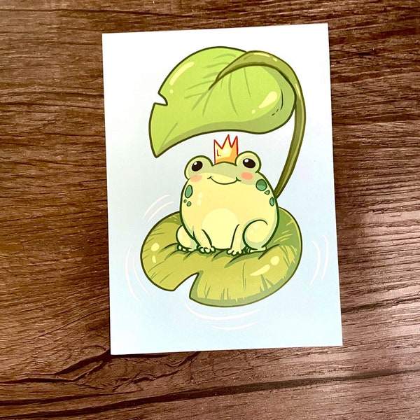 Cute Froschkönig Postkarte, DINA6 Print,  Frog King, Pastell