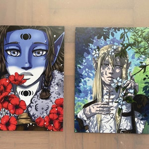 Stampa, cartoline, elfi, fantasy, OC, piante, fiori di luna
