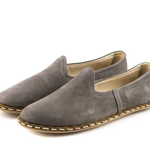 Shops Turkish Genuine Grey Nubuck Leather Handmade SPORT Men Yemeni Shoes Natural, Colorful, Slip-On