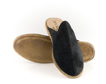 Turkish Genuine Black Suede Leather Handmade Women Yemeni Sandals, Natural, Colorful, Slip-On