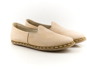 Turkish Genuine Beige Nubuk Leather Handmade Women Yemeni SPORT Shoes Natural, Colorful, Slip-On