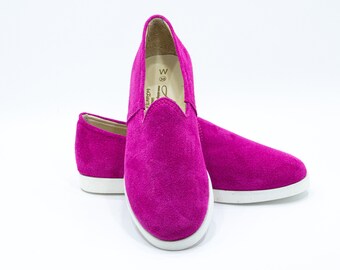 Ultra lightweight %100 Fuscia Suede Leather & Handmade Eva Sole Turkish Women Shoes, Natural, Colorful, Slip-On