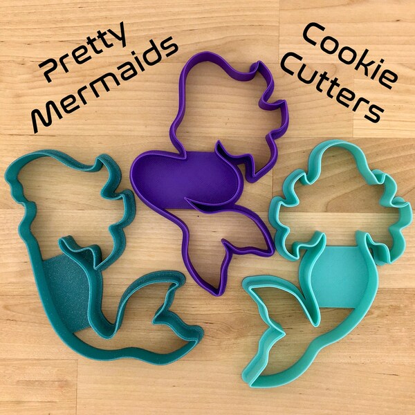 Mermaid Cookie Cutters Set Nautical Ocean Siren Under the Sea Little Princess Girl Party 3D Printed