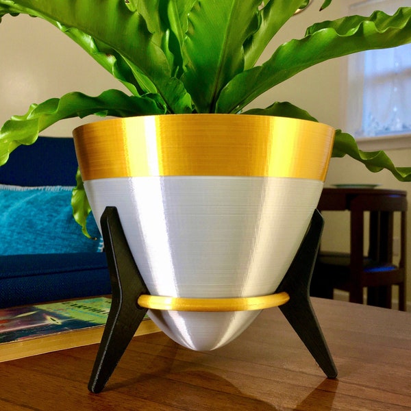 Bullet Pot Houseplant Flower Pot Planter Atomic Space Age MCM Mid-Century Modern 1950s 1960s Decor Housewarming Gift 3D Printed