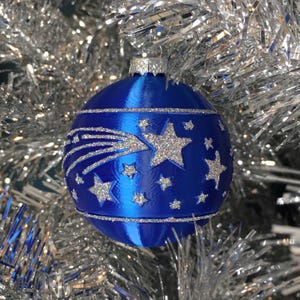 Shooting Stars Round Christmas Bulb Ornament Retro Vintage-Style Shiny Glitter Galaxy Space Plastic Ball Mid-Century Holiday Decorations