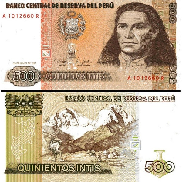 Peru Paper Money 500 Intis 1987 Pick 134b, Old Peruvian Currency, American Banknote Bill Note, Vintage Collectibles